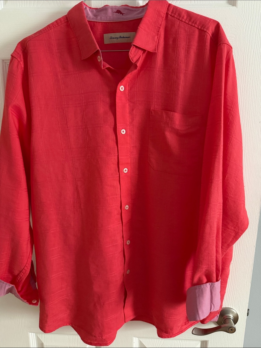 Tommy Bahama Deep Coral Long-Sleeve Button-Down Linen/Poly Shirt - size XL